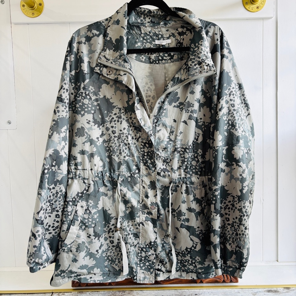 Floral Camo Cinch Waist Windbreaker Jacket Drawstring Lightweight Plus 0X 14-16